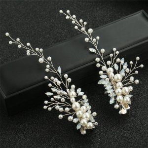2 Pieces of Handmade Pearl and Rhinestone Hair Clips